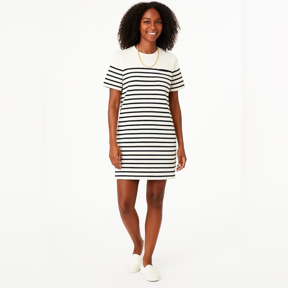 Tuckernuck Frenchie Navy Ivory Striped Cotton Knit Mini Dress Preppy S